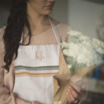 Chic Retro Stripes Monogram  Apron<br><div class="desc">A minimalist monogram design with large typography initials in a classic font with your name below and chic retro rainbow coloured stripes. Trendy monogrammed design. Classy and fashionable this apron makes the perfect kitchen accessory. Add your custom wording to this design by using the "Edit this design template" boxes on...</div>