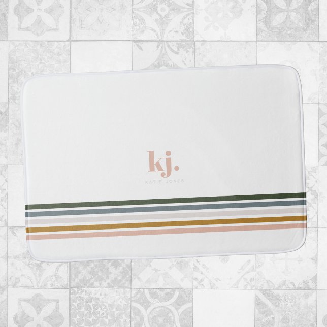 Chic Retro Stripes Monogram Bath Mat (Creator Uploaded)