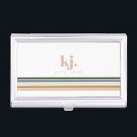 Chic Retro Stripes Monogram Business Card Holder<br><div class="desc">A minimalist monogram design with large typography initials in a classic font with your name below and chic retro rainbow coloured stripes. Nothing combines uniqueness and style for the professional like monogrammed business card holders. These gorgeous, personalised cases keep you organised so your cards are always on hand. Plus, you’ll...</div>