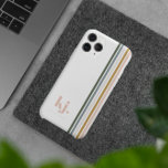 Chic Retro Stripes Monogram  iPhone 13 Pro Max Case<br><div class="desc">A minimalist monogram design with large typography initials in a classic font with your name below and chic retro rainbow coloured stripes. Phone cases provide an opportunity to let your personality shine. Your phone case can be selected to show off your great fashion sense, let people know about a beloved...</div>
