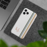 Chic Retro Stripes Monogram  iPhone 13 Pro Max Case<br><div class="desc">A minimalist monogram design with large typography initials in a classic font with your name below and chic retro rainbow coloured stripes. Phone cases provide an opportunity to let your personality shine. Your phone case can be selected to show off your great fashion sense, let people know about a beloved...</div>