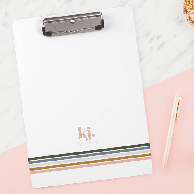 Chic Retro Stripes Monogram Clipboard (Creator Uploaded)