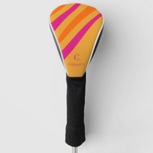 Chic Retro Stripes Monogram Pink Orange Mustard Golf Head Cover