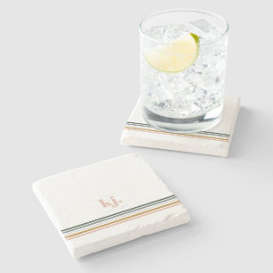 Chic Retro Stripes Monogram Stone Coaster