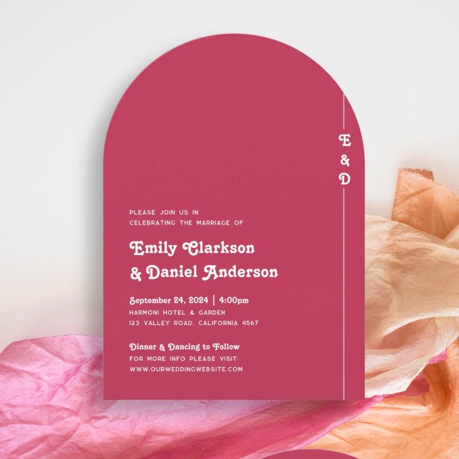 Chic Retro Summer Bright Hot Pink Monogram Wedding Invitation (Creator Uploaded)