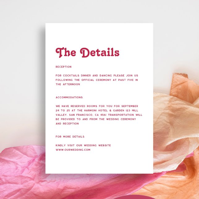 Chic Retro Summer Bright Hot Pink Wedding Details Enclosure Card (Creator Uploaded)