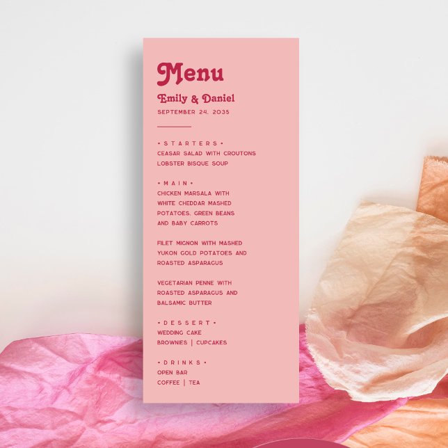 Chic Retro Summer Hot Pink & Blush Wedding Menu (Creator Uploaded)