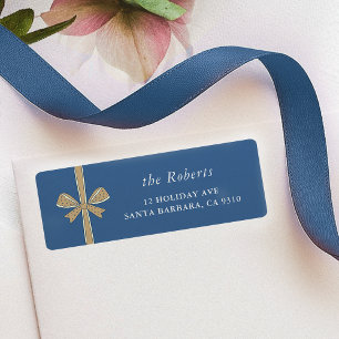 Chic Ribbon Bow Blue & Cream Christmas Address