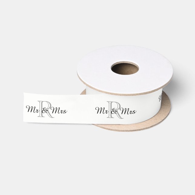 CHIC RIBBON_Mr & Mrs" TEXT OVER MONOGRAM. DIY Satin Ribbon (Spool)