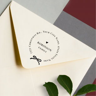 Chic Ribbon Round Elegant Family Return Address Rubber Stamp