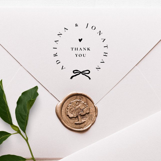 Chic Ribbon Round Elegant Wedding Thank You Rubber Stamp (Creator Uploaded)