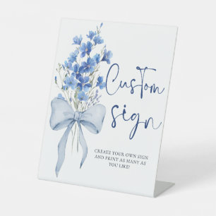 Chic Ribbon Something Blue Custom Table  Pedestal Sign