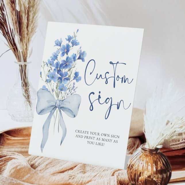 Chic Ribbon Something Blue Custom Table  Pedestal Sign (Creator Uploaded)