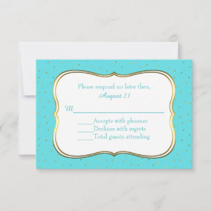 Chic Robins Egg Blue and Gold Wedding RSVP Cards