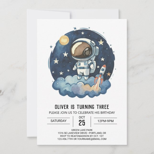 Chic Rocket Children's Astronaut Boy Birthday Invitation (Front)