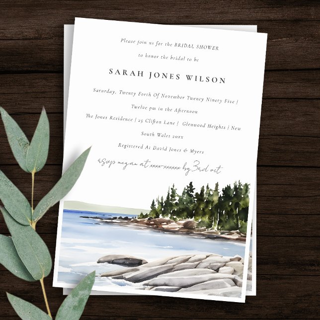 Chic Rocky Pine Mountain Seascape Bridal Shower Invitation (Creator Uploaded)
