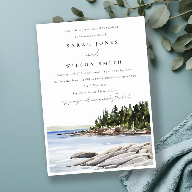 Chic Rocky Pine Mountain Seascape Couples Shower Invitation (Creator Uploaded)