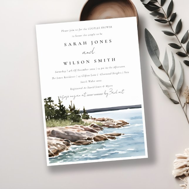Chic Rocky Pine Mountain Seascape Couples Shower Invitation (Creator Uploaded)