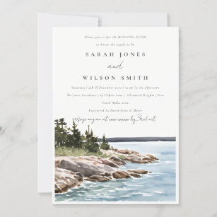 Chic Rocky Pine Mountain Seascape Morning After Invitation