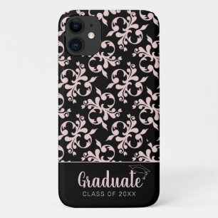 Chic Rococo Pink Black Ornament Graduate  Case-Mate iPhone Case