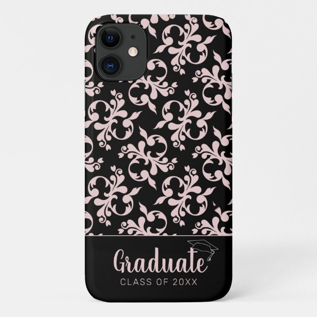 Chic Rococo Pink Black Ornament Graduate  Case-Mate iPhone Case (Back)