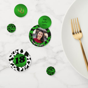 Chic Rodeo Birthday Emerald Green Cow Print Photo Confetti
