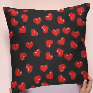 Chic romance: Red Hearts pattern on Black Cushion