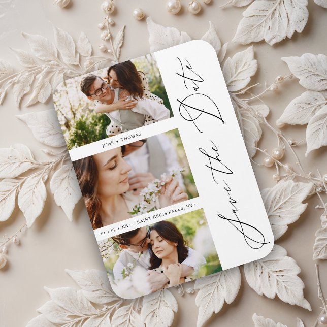 Chic Romantic 3 Photos Wedding Trendy Engagement Magnet (Chic Romantic 3 Photos Wedding Trendy Engagement Save the Date.)