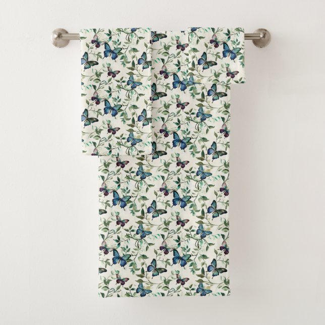 Chic Romantic Blue Butterflies Bridal Shower Bath Towel Set (Insitu)