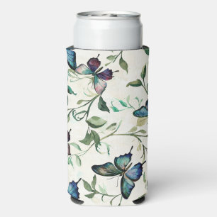 Chic Romantic Blue Butterflies Bridal Shower Seltzer Can Cooler