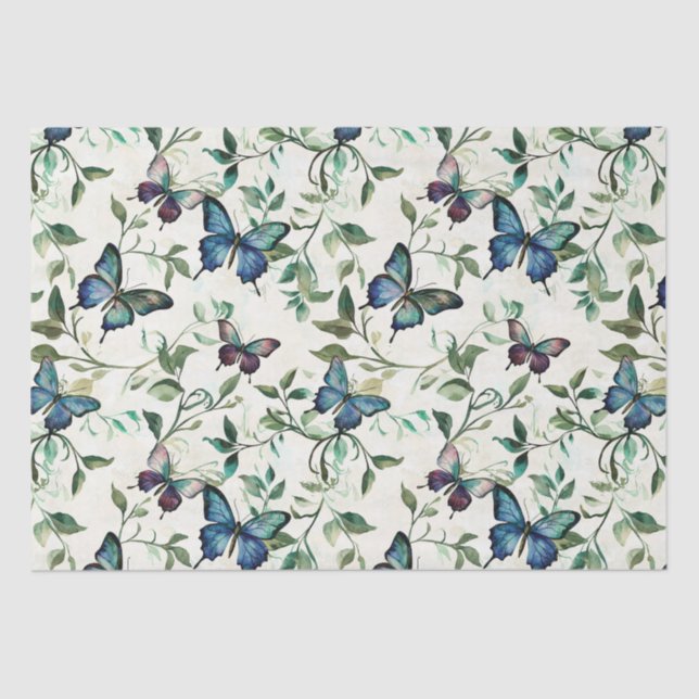 Chic Romantic Blue Butterflies Bridal Shower Tissue Paper (Front)