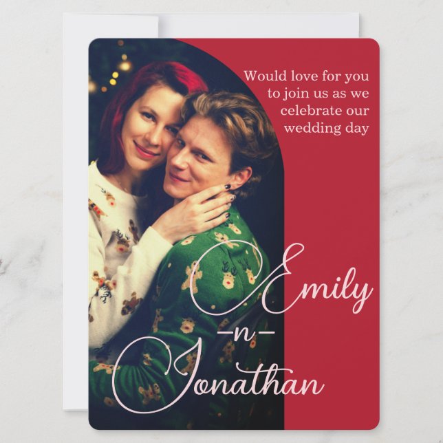 Chic Romantic Deep Red Split Photo QR Wedding Invitation (Front)