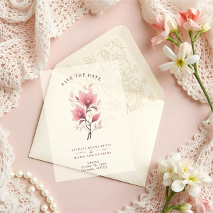Chic Romantic Floral Botanical Posy in Pink Vellum Invitations
