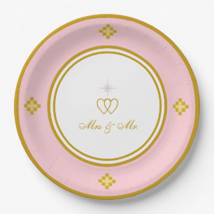 Chic Romantic Golden Rose Gold & White Wedding Paper Plate