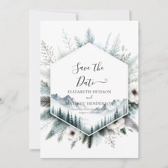 Chic Romantic Mountain Wedding  Save The Date (Front)