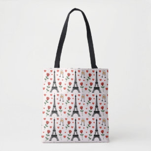 Chic Romantic Paris France Eiffel Tower & Roses Tote Bag