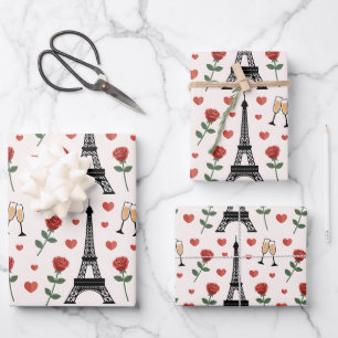 Chic Romantic Paris France Eiffel Tower & Roses Wrapping Paper Sheet