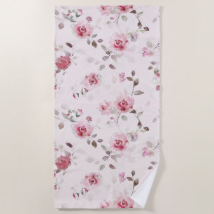 Chic Romantic Pink Floral Beach Towel