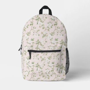 Chic Romantic Pink White Floral Printed Backpack