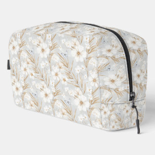 Chic Romantic White Floral Blue Butterflies Dopp Kit