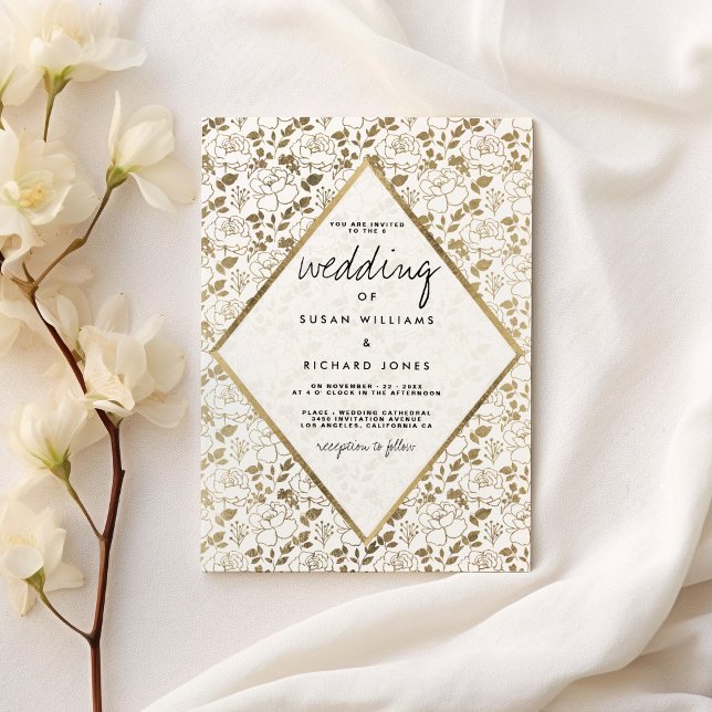 Chic romantic white gold floral luxury Wedding  Invitation (Chic romantic white gold floral luxury Wedding)
