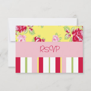 Chic Rose And Stripes Wedding Reception RSVP Invitation