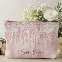 Chic rose blush gold glitter drips monogram notebo