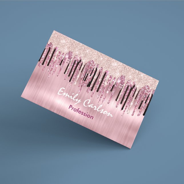 Chic rose blush pink dripping business card (Creator Uploaded)
