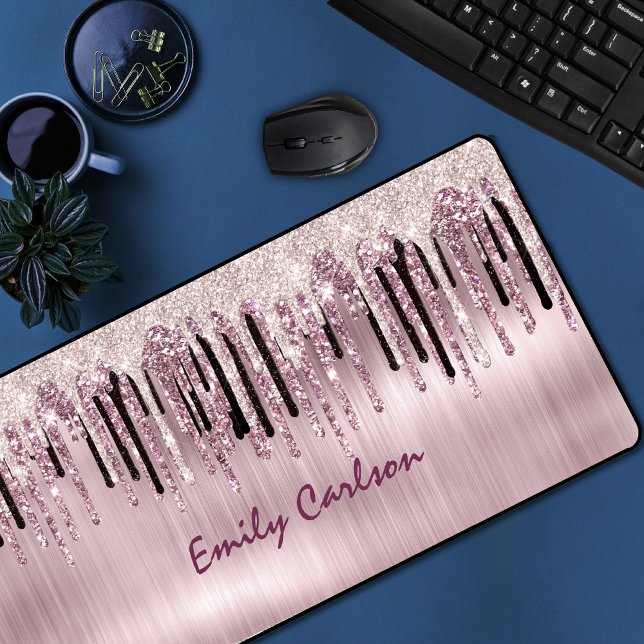 Chic rose blush pink dripping desk mat (Creator Uploaded)