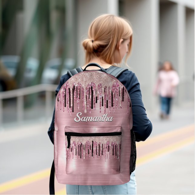 Chic rose blush pink dripping monogram printed backpack (Creator Uploaded)