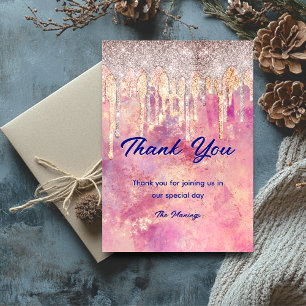 Chic rose blush pink holographic drips thank you card