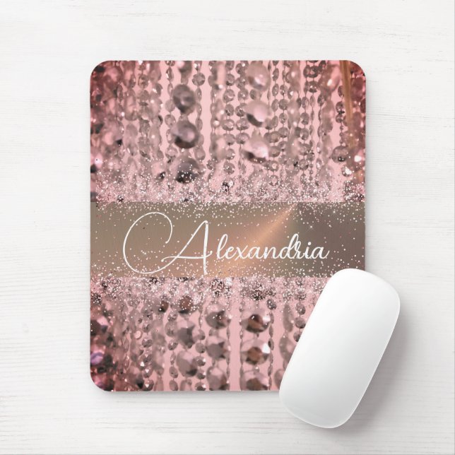 Chic Rose Blush Stringed Beads Glittery Mouse Pad (With Mouse)