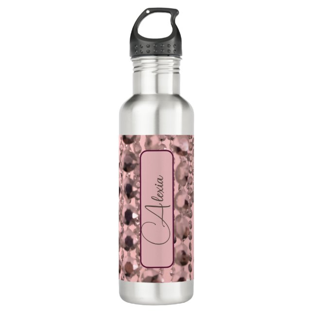 Chic Rose Blush Stringed Beads Personalised 710 Ml Water Bottle (Front)