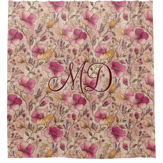 Chic Rose Botanical Blossom Pattern Shower Curtain (Front)